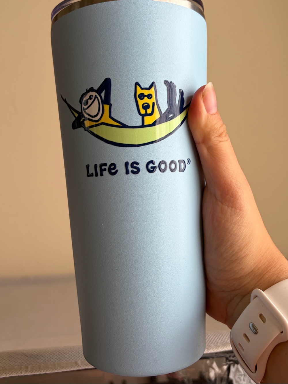 Life Is Good Blue Travel Tumbler with Black Lid